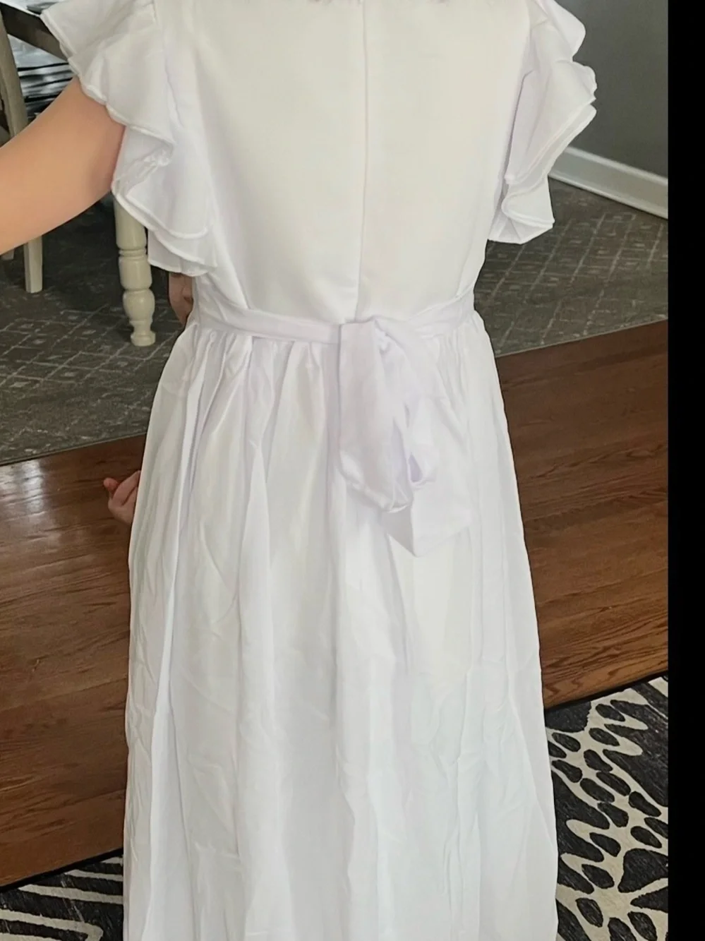 White Chiffon Flower Girl Dress with Flutter Sleeves